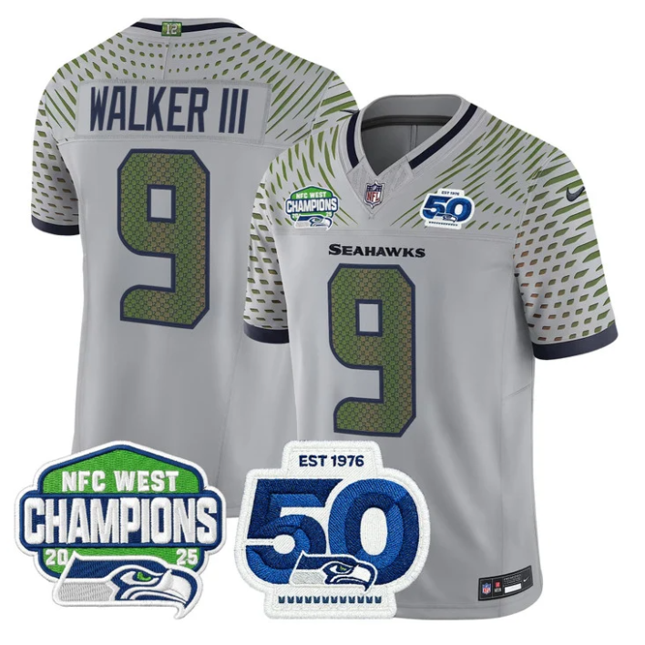 Walker III Jersey #9 NFC West Division 2025 Champions 50th Stitched Gray