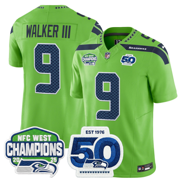 Walker III Jersey #9 NFC West Division 2025 Champions 50th Stitched Green