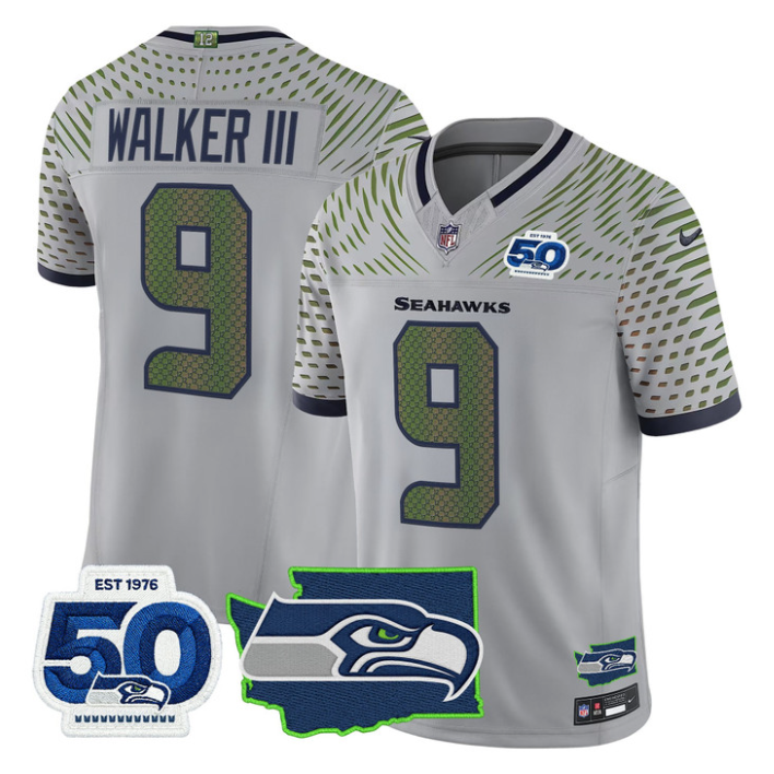 Walker III Jersey #9 Seahawks 50th Anniversary Patch Limited Stitched Gray