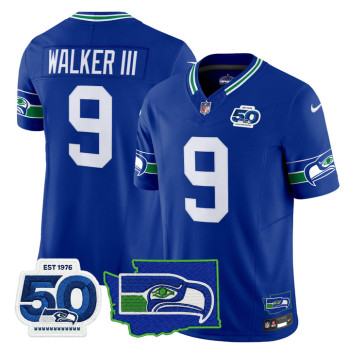 Walker III Jersey #9 Seahawks 50th Anniversary Patch Limited Stitched Royal