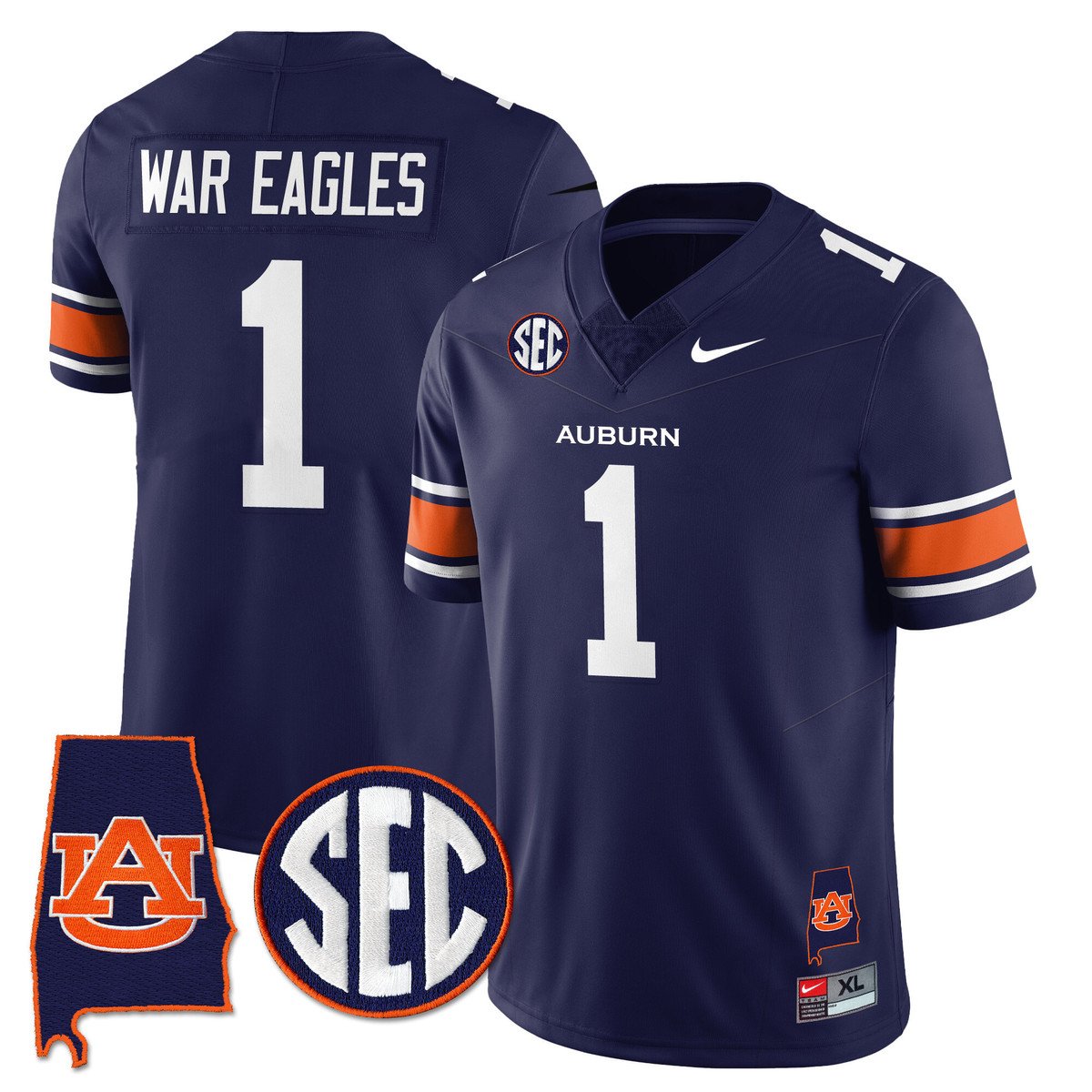 War Eagles Jersey #1 Auburn Tigers Alabama Patch Vapor Stitched Navy