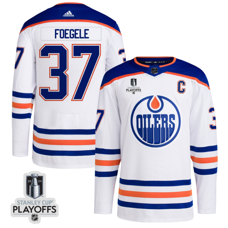 Warren Foegele 37 Edmonton Oilers 2024 NHL Playoffs Patch Away Jersey - Men, White