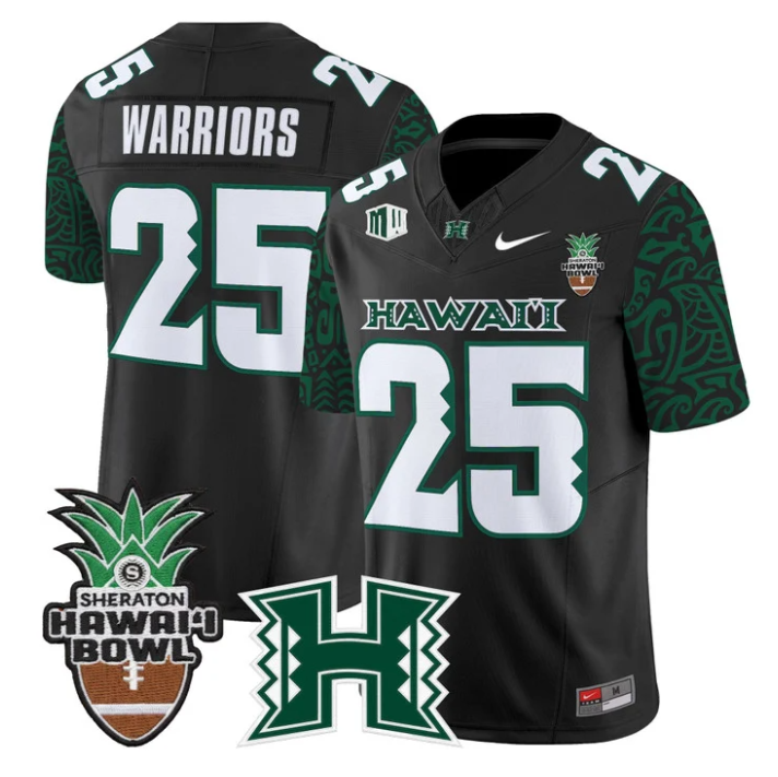Warriors Jersey #25 Hawai'i Rainbow 2025 Hawai'i Bowl Patch Stitched Black Limited
