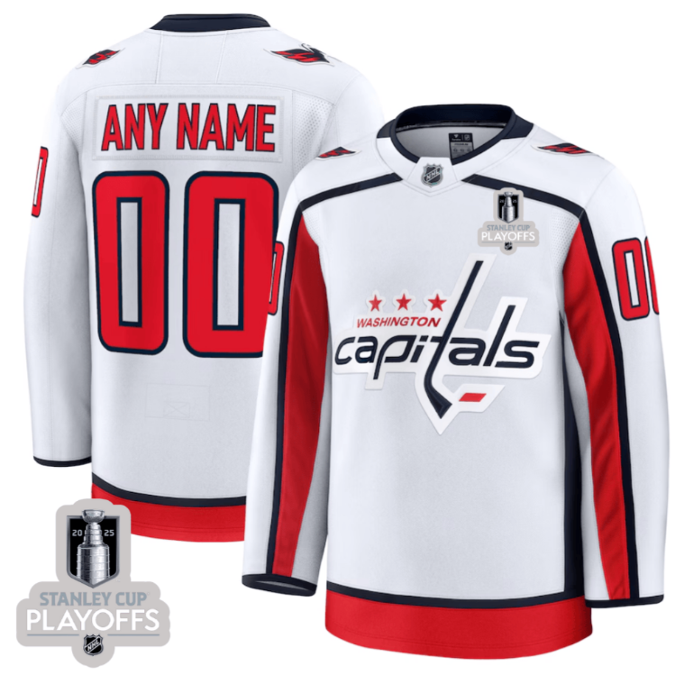 Washington Capitals 2025 NHL Playoffs Patch Away Men Custom Jersey - White