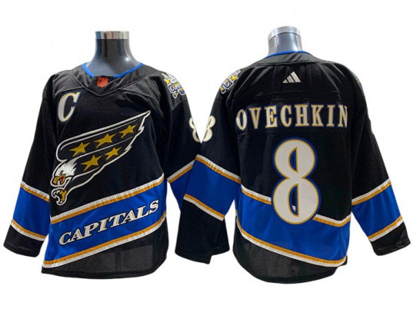 Washington Capitals #8 Alex Ovechkin Black 2022&23 Reverse Retro Jersey