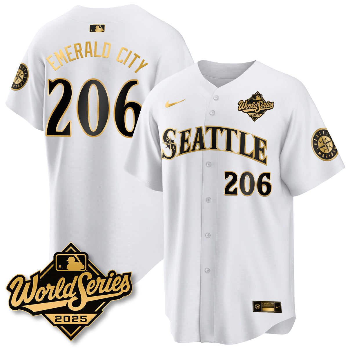 Seattle Mariners 2025 World Series Gold Jersey - All Stitched