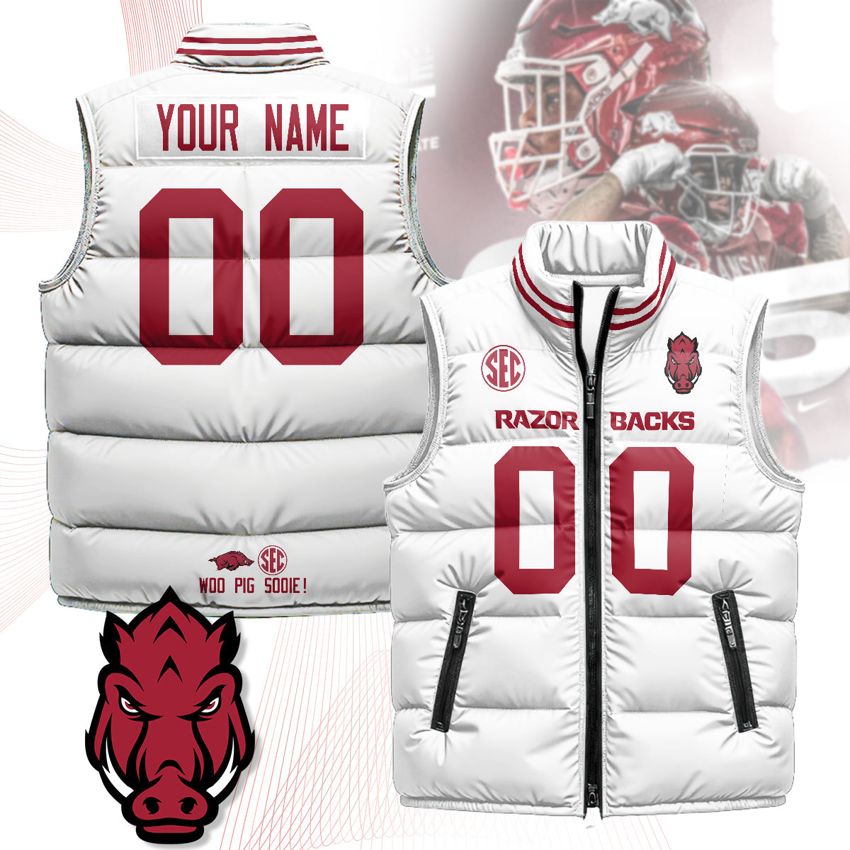 Personalized Arkansas Razorbacks Unisex Puffer Vest