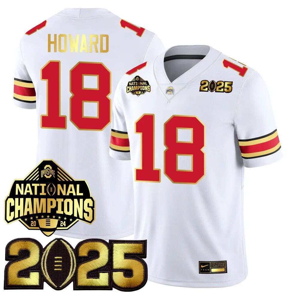 Will Howard Jersey #18 Ohio State National Championships 2024 Patch White Away