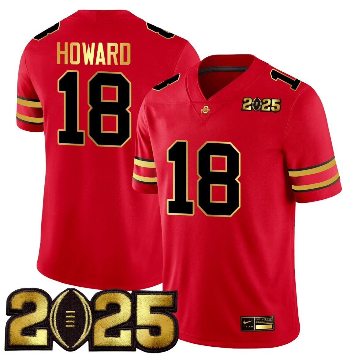 Will Howard Jersey #18 Ohio State Natty 2025 Patch Red Stitched