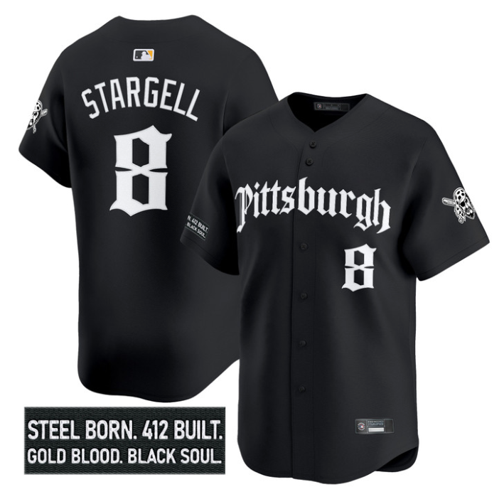 Willie Stargell Jersey #8 Pittsburgh Pirates Gothic Steel City Stitched Black
