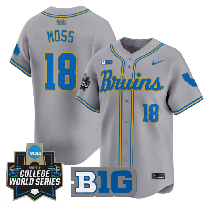 Wylan Moss Jersey #18 UCLA Bruins 2025 World Series Stitched Gray