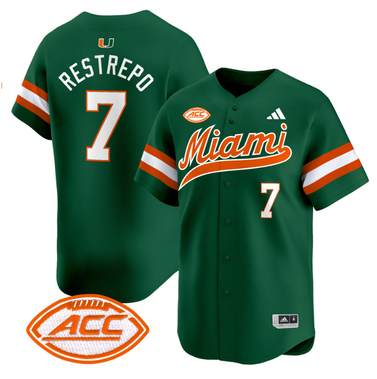 Xavier Restrepo Jersey #7 Miami Hurricanes 2024 Baseball Green