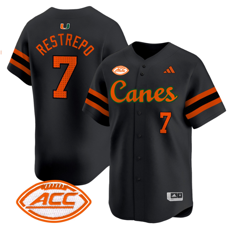 Xavier Restrepo Jersey #7 Miami Hurricanes 2024 Baseball V2 Black