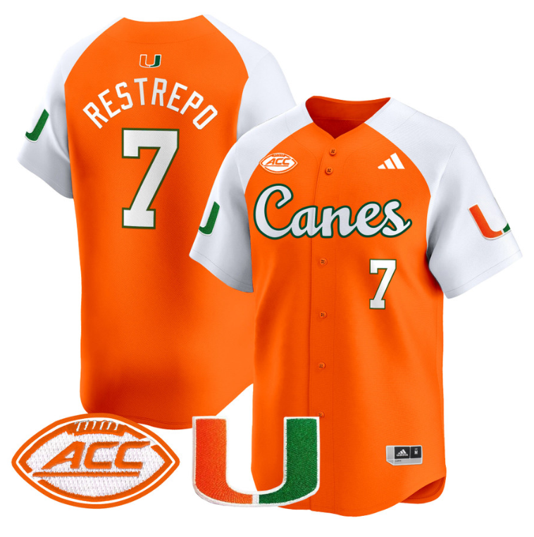 Xavier Restrepo Jersey #7 Miami Hurricanes 2024 Baseball V2 Orange Alternate