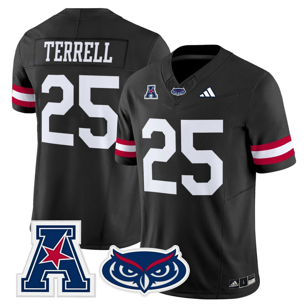 Xavier Terrell Jersey #25 Florida Atlantic Owls 2025 All Stitched Black