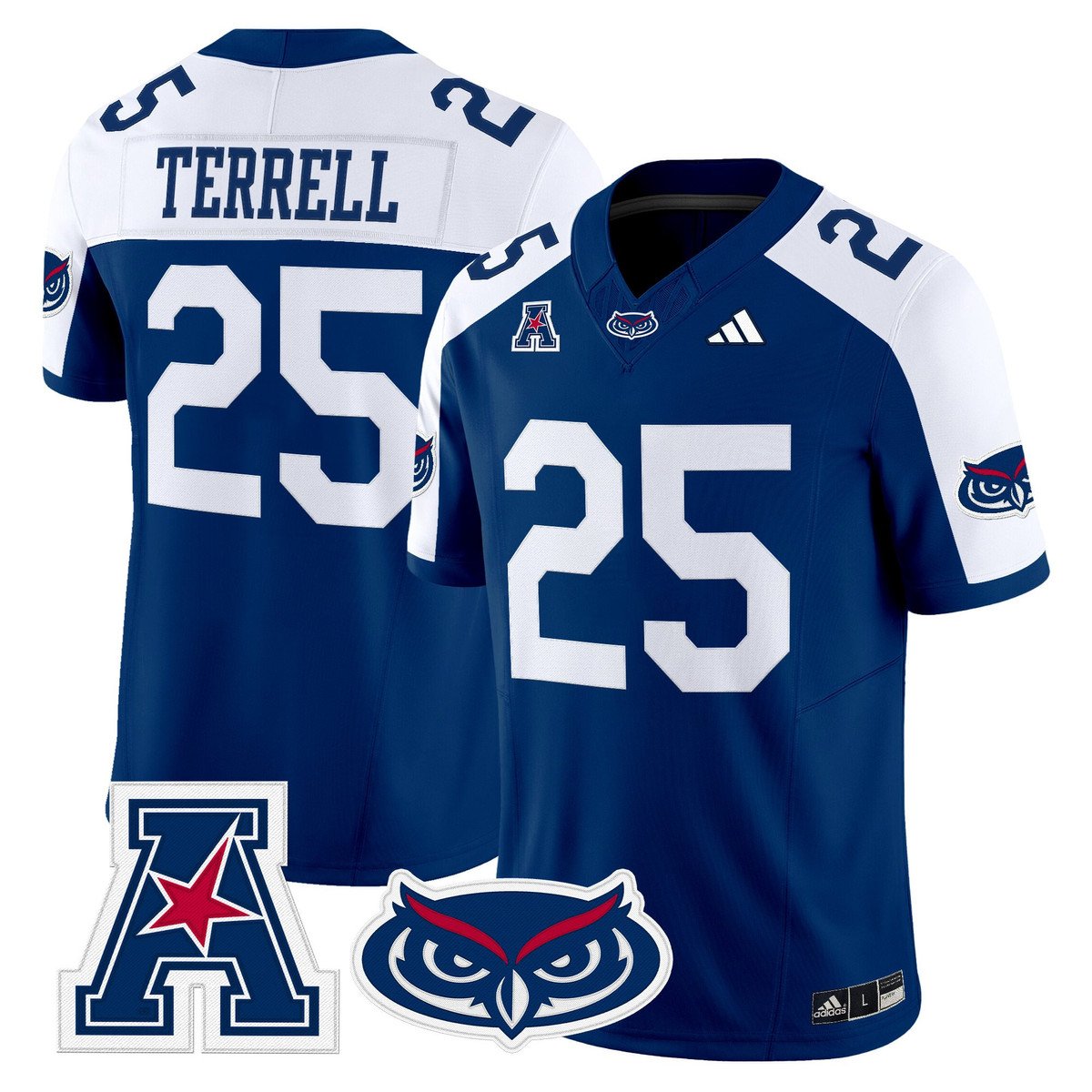 Xavier Terrell Jersey #25 Florida Atlantic Owls 2025 All Stitched Blue Alter