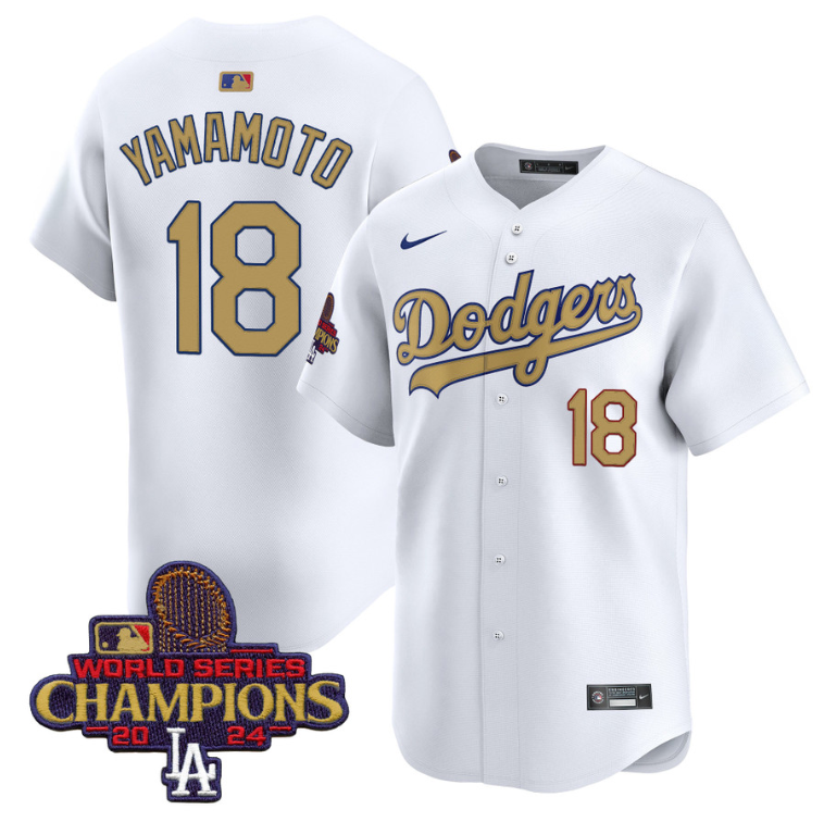 Yamamoto Jersey #18 Dodgers 2025 Gold Vapor Premier Stitched White