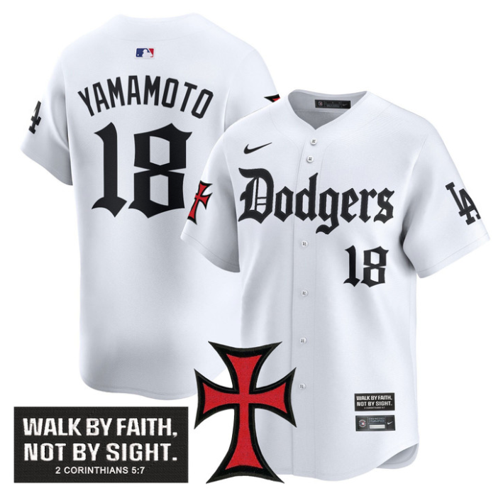 Yamamoto Jersey #18 Dodgers Faith Glory Edition Vapor Premier Limited Stitched White