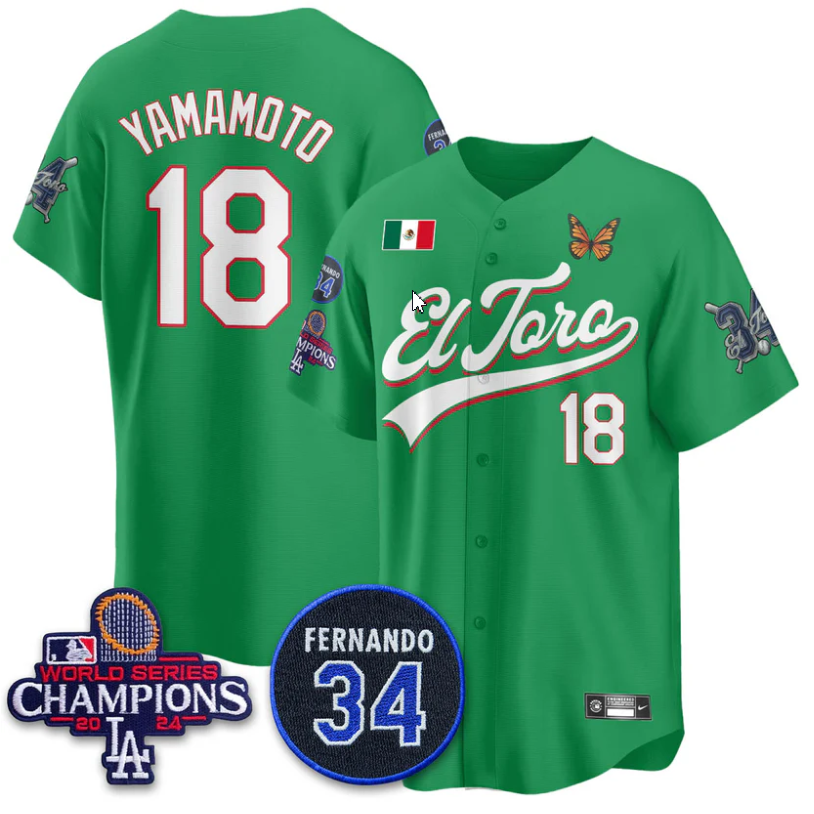 Yamamoto Jersey #18 Dodgers Mexican El Toro For 34 Stitched Green