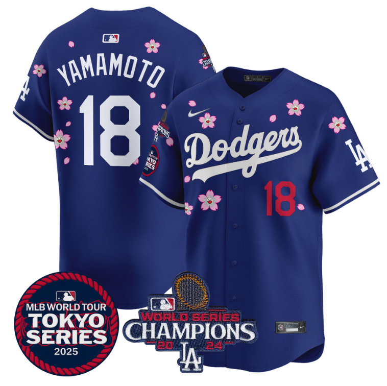Yamamoto Jersey #18 Dodgers Tokyo Series 2025 World Series Champions Patch Royal