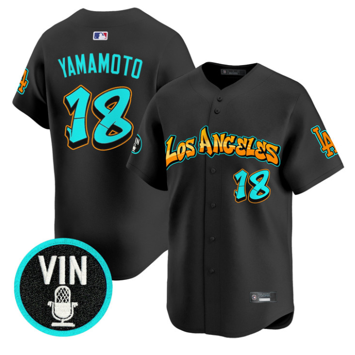Yamamoto Jersey #18 Los Angeles Dodgers Graffiti Street Style Stitched Black