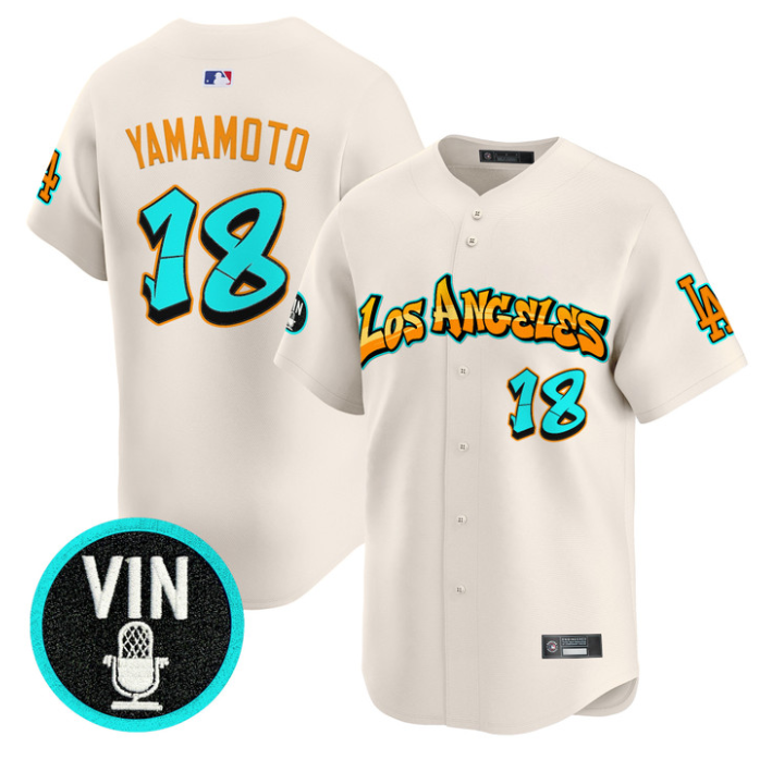 Yamamoto Jersey #18 Los Angeles Dodgers Graffiti Street Style Stitched Cream