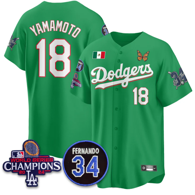 Yamamoto Jersey #18 Los Angeles Dodgers Mexican For 34 Stitched Green