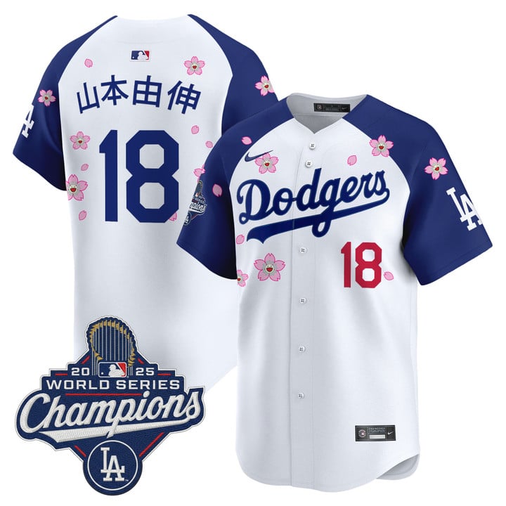 Yamamoto Kanji Jersey #18 Dodgers 2025 World Series Champions Stitched