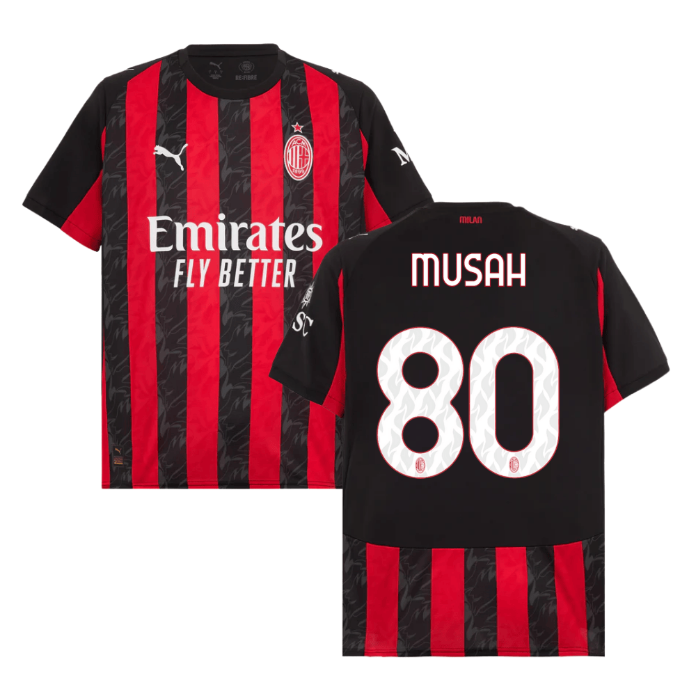 Yunus Musah 80 AC Milan 2025-26 Home Match Jersey – Black Red