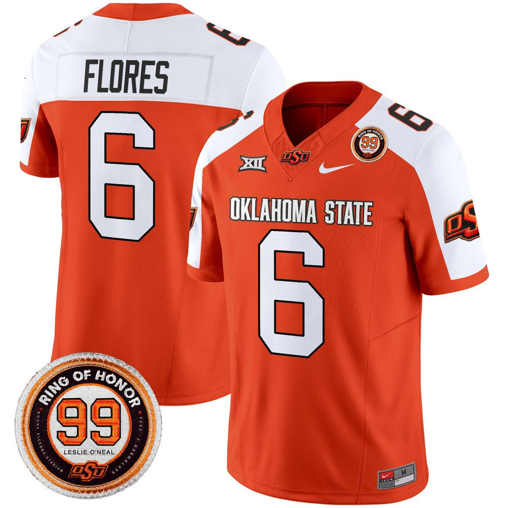 Zane Flores Jersey #6 Oklahoma State Cowboys 2025 Leslie O'neal Patch Orange