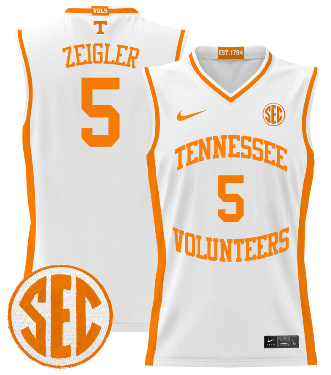 Zakai Zeigler Jersey #5 Tennessee Vols 2024 Lightweight Basketball White