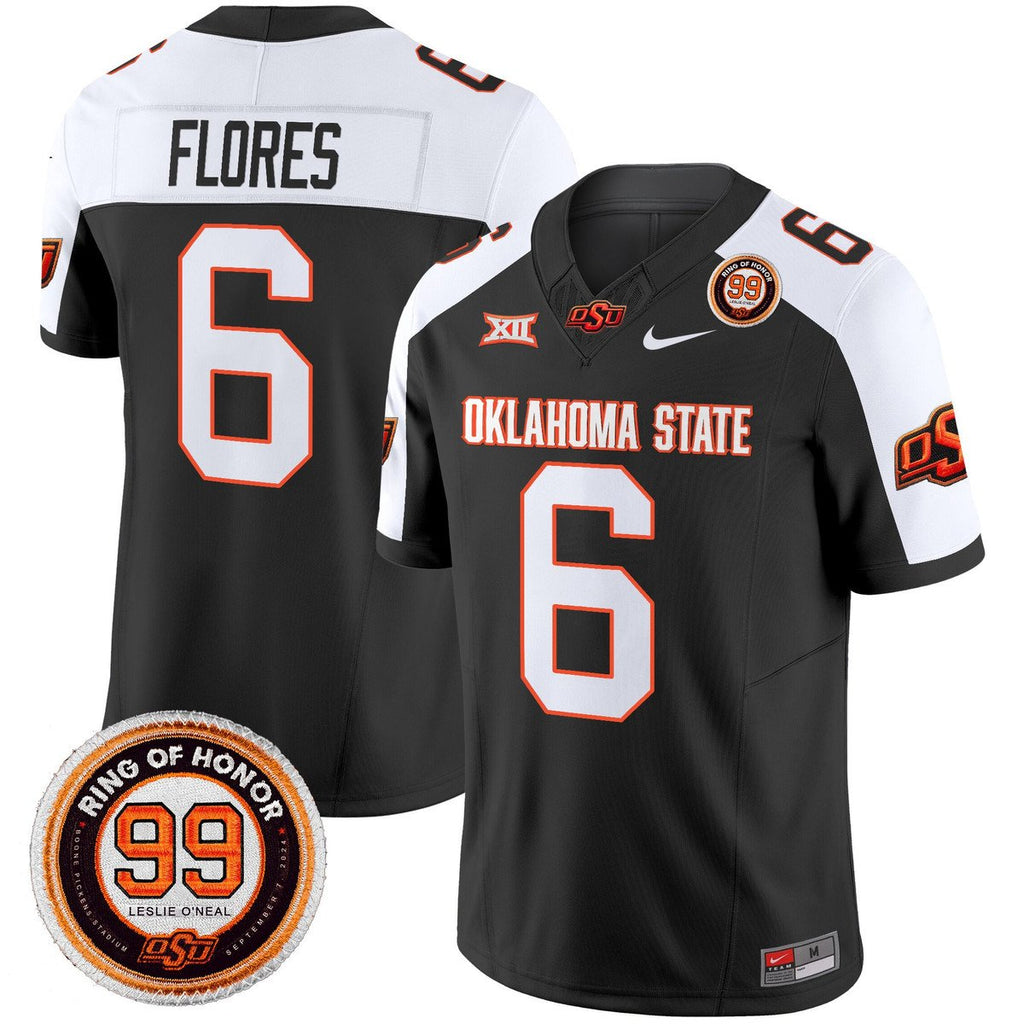 Zane Flores Jersey #6 Oklahoma State Cowboys 2025 Leslie O'neal Patch Black Alter
