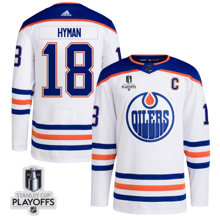 Zach Hyman 18 Edmonton Oilers 2024 NHL Playoffs Patch Away Jersey - Men, White