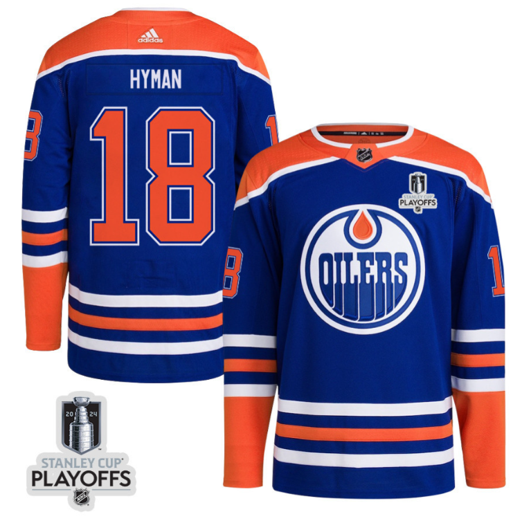 Zach Hyman 18 Edmonton Oilers 2024 NHL Playoffs Patch Home Jersey - Men