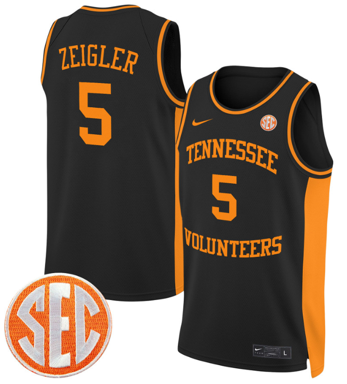 Zakai Zeigler Jersey #5 Tennessee Vols 2024 Swingman Basketball Black