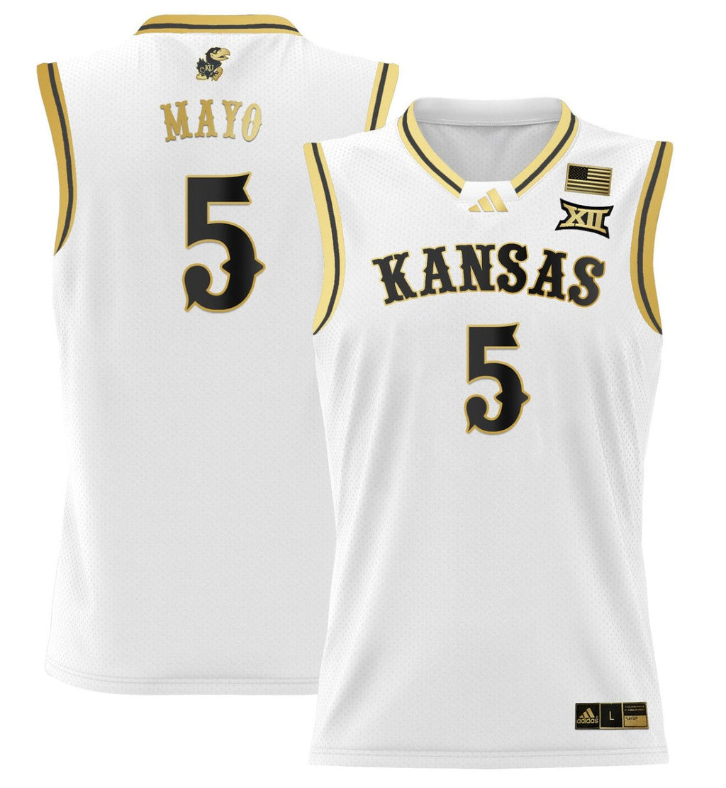 Zeke Mayo Jersey #5 Kansas Jayhawks 2024 Lightweight Basketball White Gold