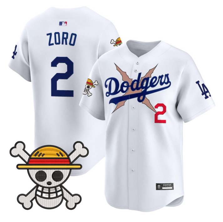 Zoro Jersey #2 Los Angeles Dodgers One Piece 2025 Vapor Limited Stitched White