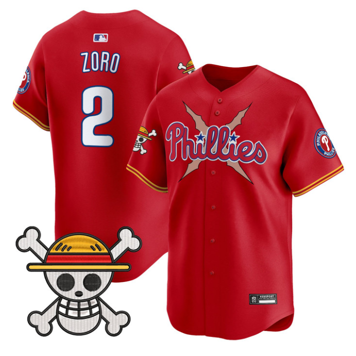 Zoro Jersey #2 Philadelphia Phillies One Piece 2025 Limited Stitched Red