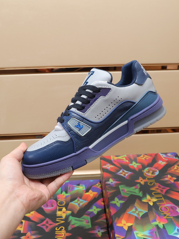 Luxury Virgil Trainer Sneakers Shoes #54 Signature Blue Light Grey Monogram