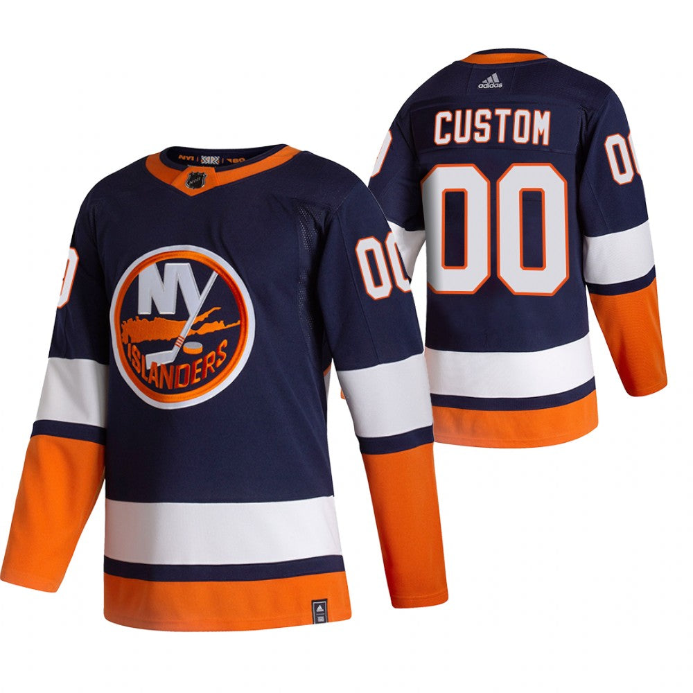New York Islanders Custom Navy Blue 2020-21 Reverse Retro Alternate NHL Jersey