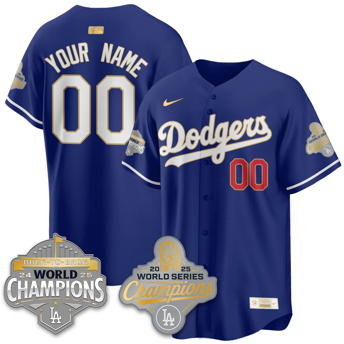 Custom Los Angeles Dodgers Gold Collection Stadium Vapor Limited Jersey - B2B Champs - All Stitched