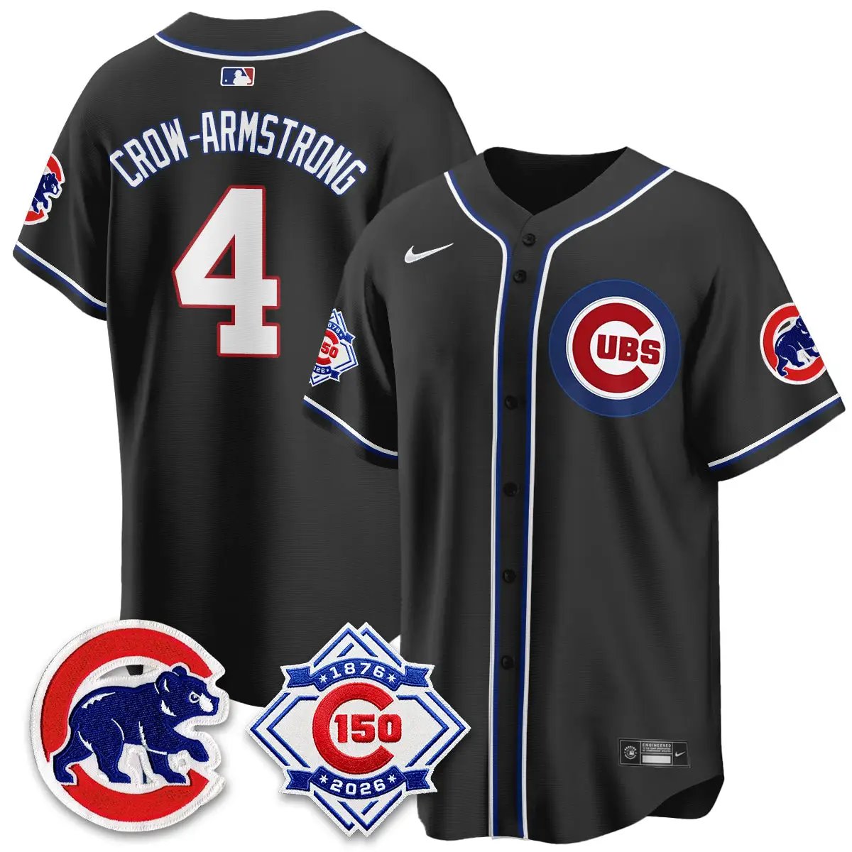 Men Chicago Cubs 150th Anniversary Black Out Style Vapor Premier Limited Jersey - All Stitched