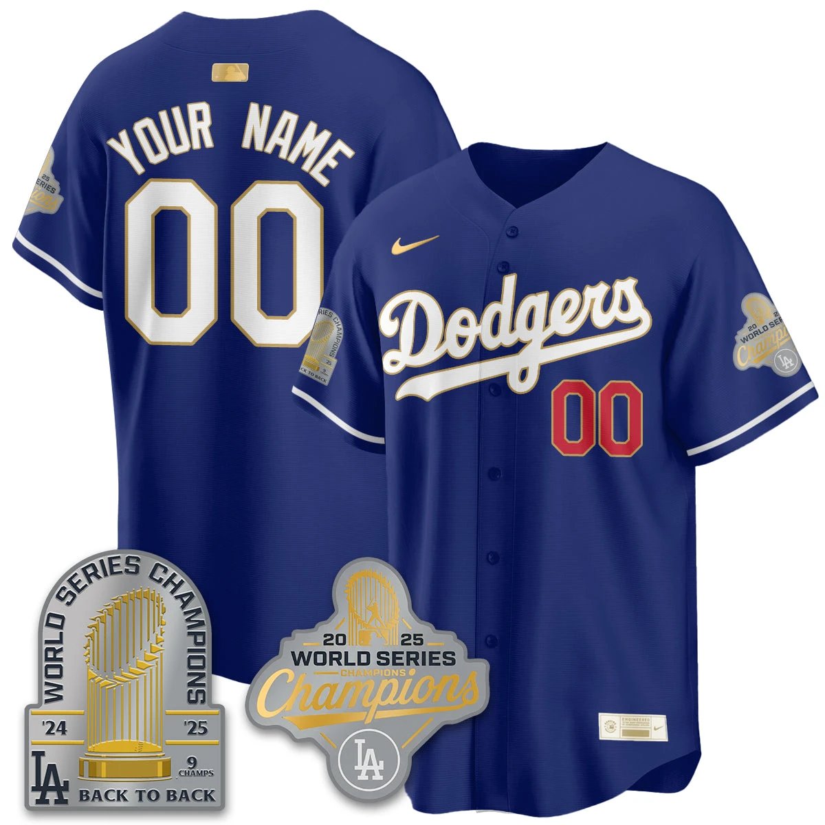 Los Angeles Dodgers Gold Collection Stadium Vapor Limited Custom Jersey - 9x Champs - All Stitched