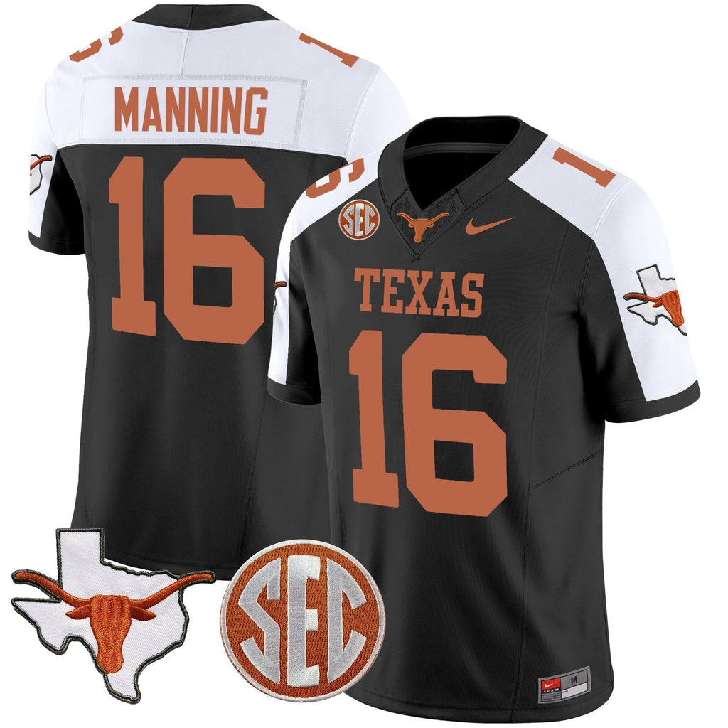 Men Texas Longhorns State Map & SEC Patch Vapor Jersey V2 - All Stitched