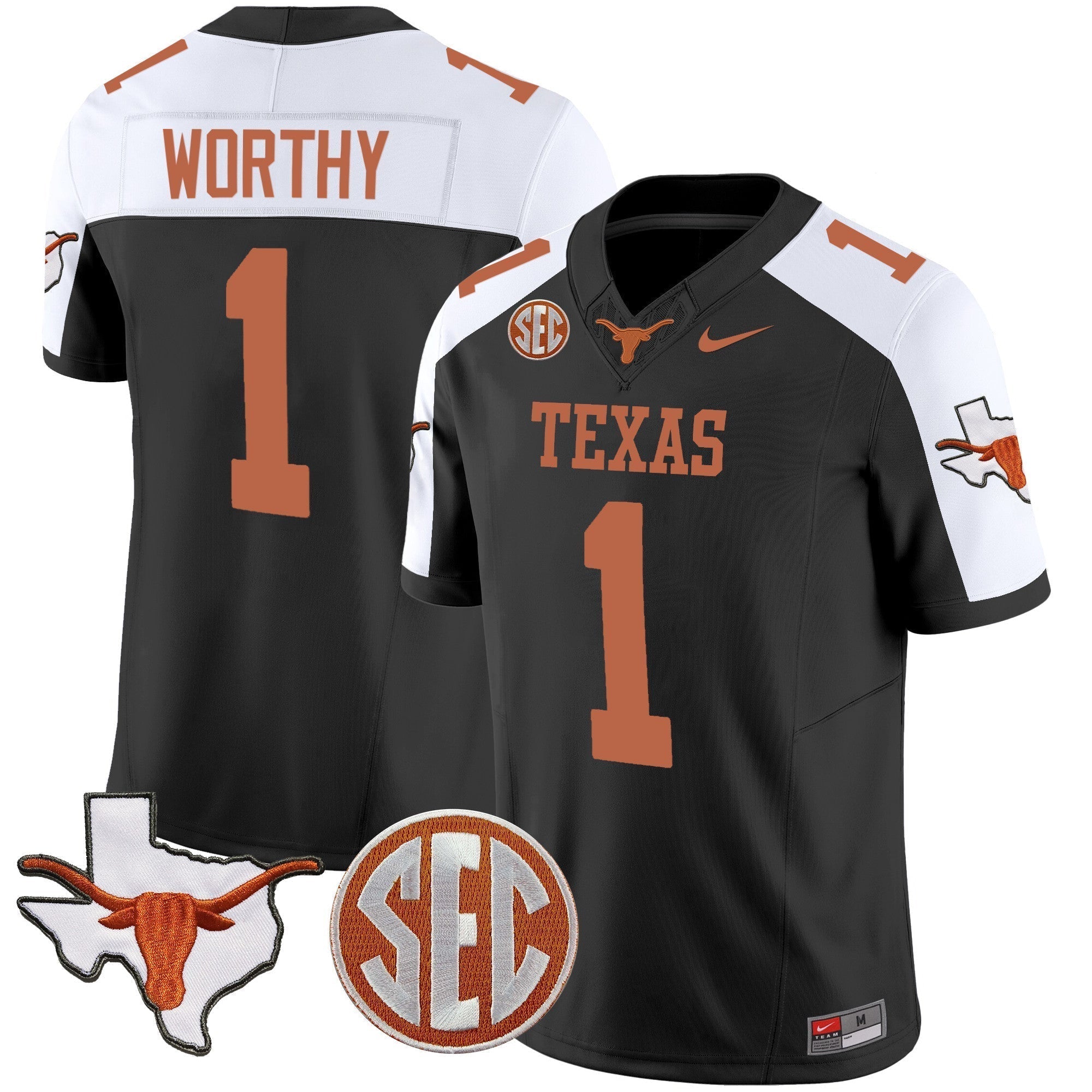 Men Texas Longhorns State Map & SEC Patch Vapor Jersey V2 - All Stitched