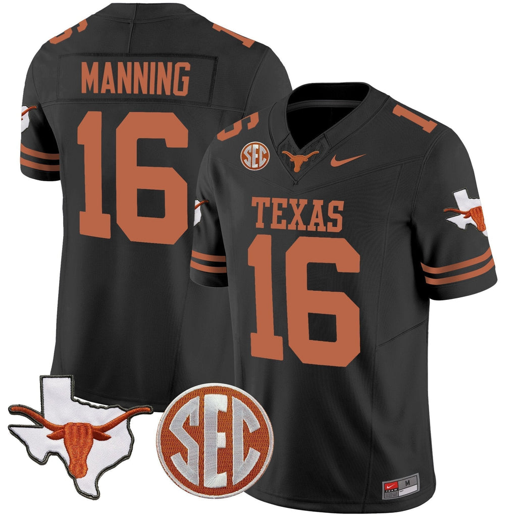 Men Texas Longhorns State Map & SEC Patch Vapor Jersey V2 - All Stitched