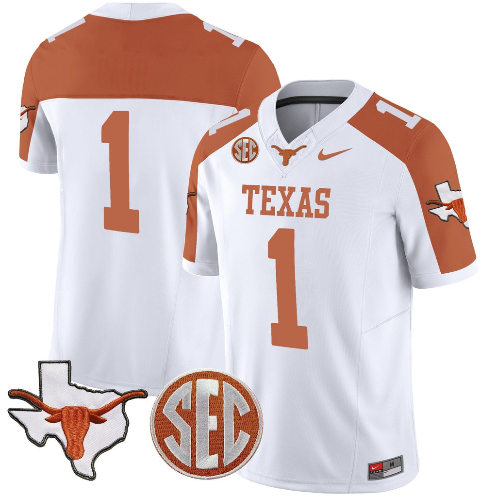 Men Texas Longhorns State Map & SEC Patch Vapor Jersey V4 - All Stitched