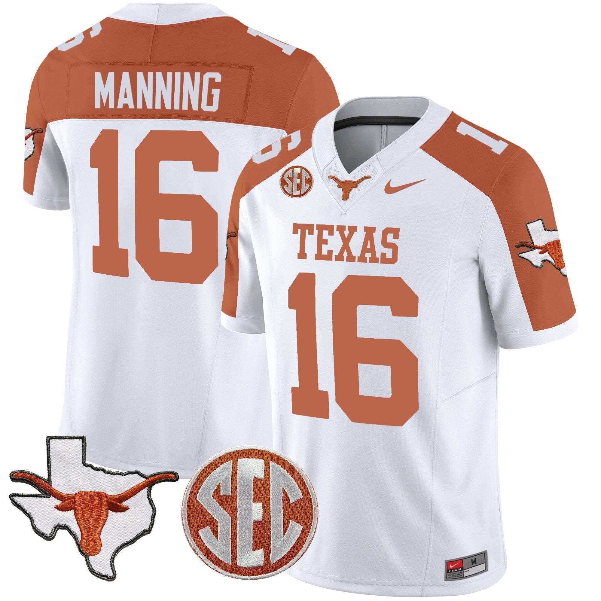 Men Texas Longhorns State Map & SEC Patch Vapor Jersey V4 - All Stitched