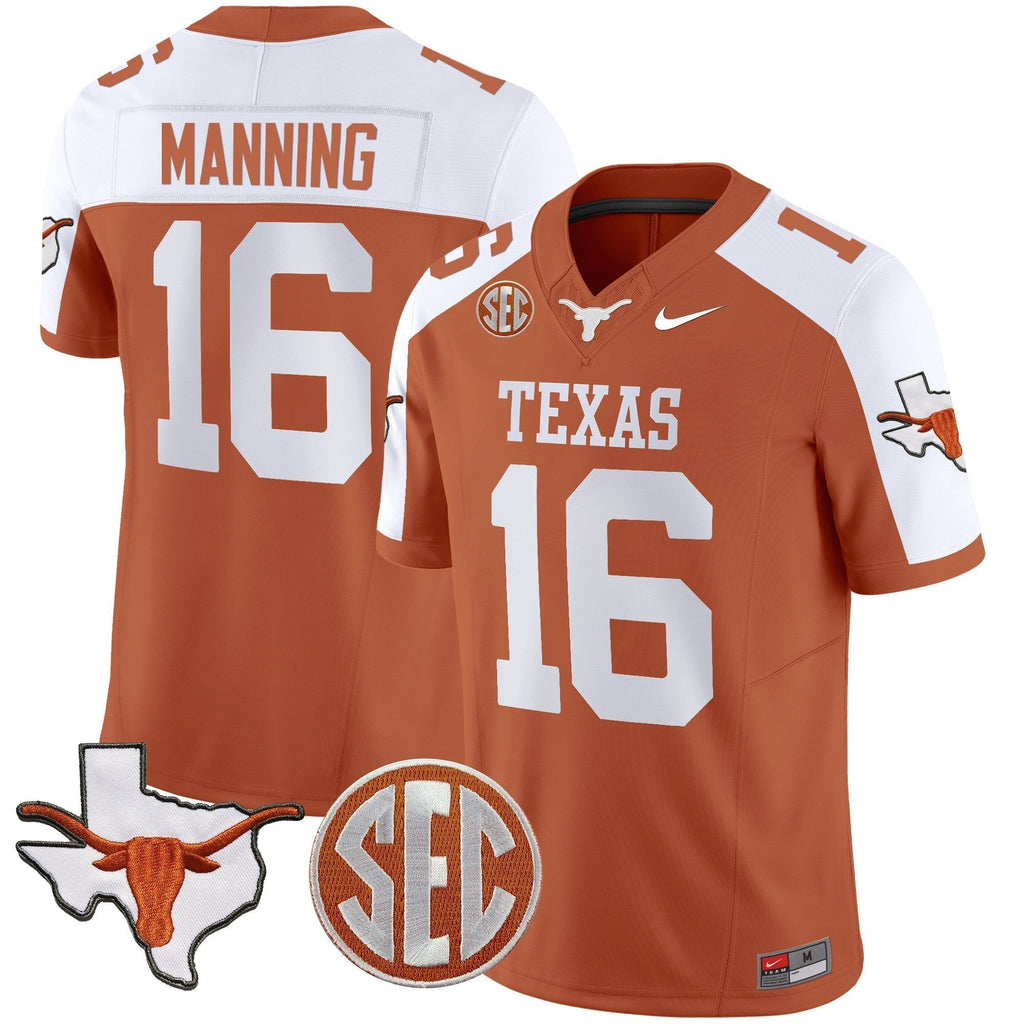 Men Texas Longhorns State Map & SEC Patch Vapor Jersey V4 - All Stitched