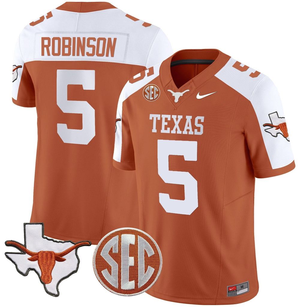 Men Texas Longhorns State Map & SEC Patch Vapor Jersey V2 - All Stitched